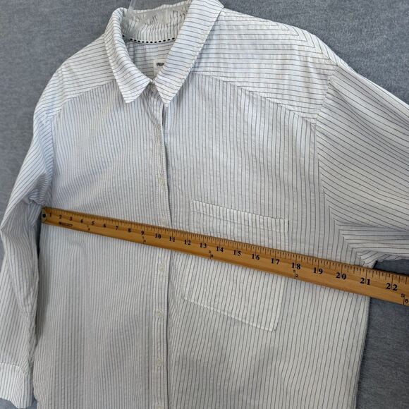 By Anthropologie Shirt Dress M White Striped Preppy Coastal Grandma Beachy Vacay - Picture 7 of 12